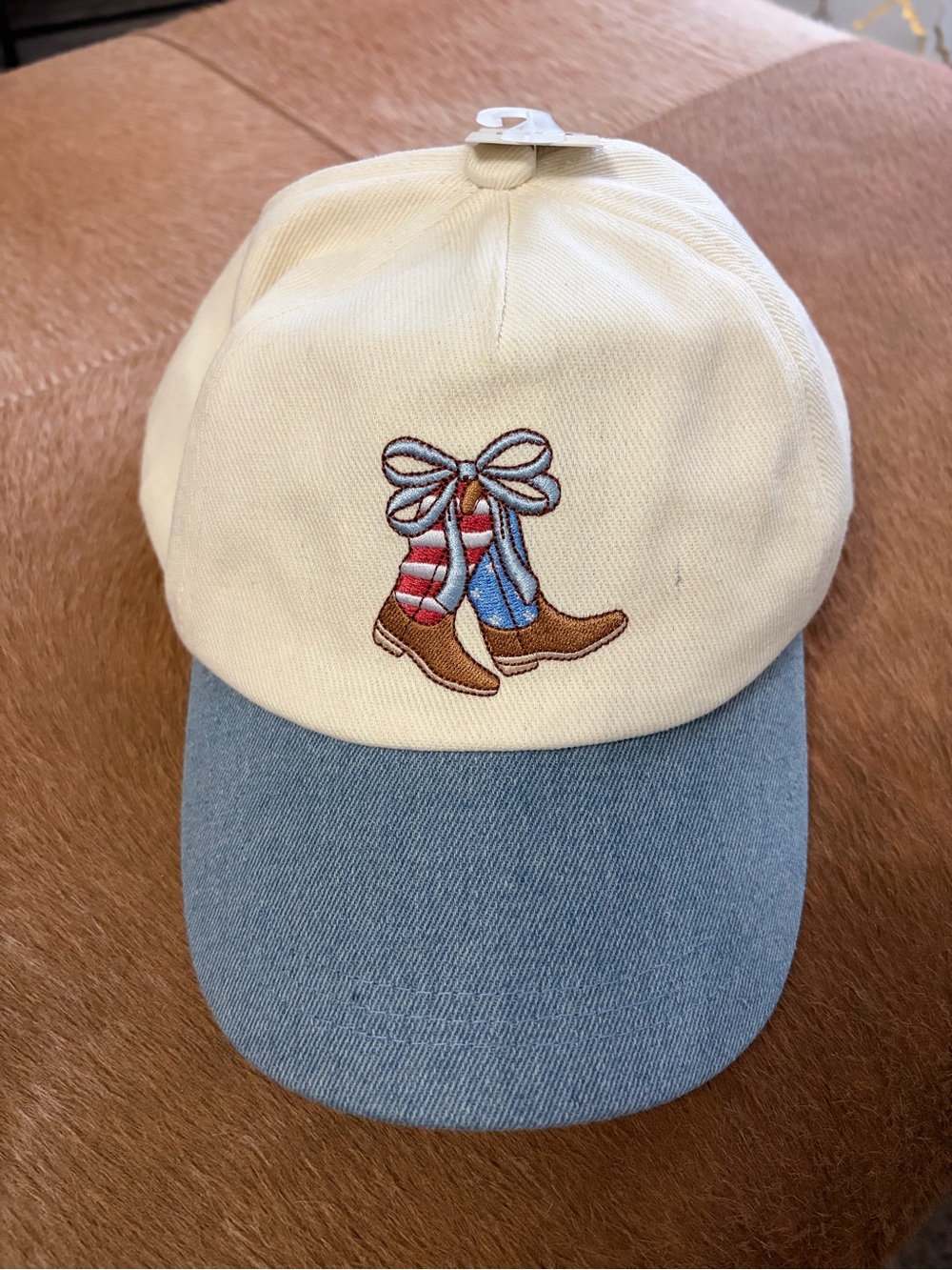 No Boundaries Cream and Light Blue Embroidered Cowboy Boot Cap